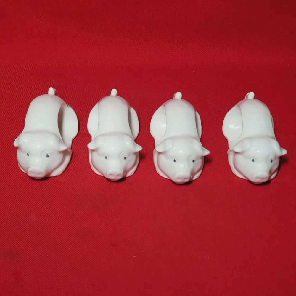 Vintage Napkin Holder Ring Pigs Porcelain White Piggy Napkin Rings Set of 4